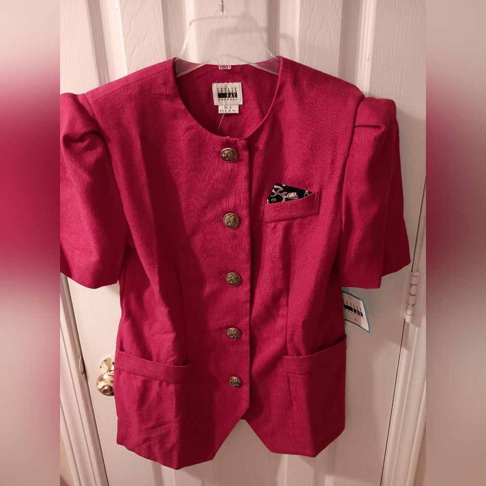 NWT Vintage Leslie Fay 80s 90s Puff Sleeve Blazer with Gold Buttons